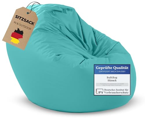 BuBiBag 2in1 Sitzsack L - XXL mit Füllung für Kinder & Erwachsene, Gaming Beanbag & Bodenkissen für Indoor & Outdoor Sessel Pflegeleicht & Wasserabweisend L BIS 12 Jahre (Ø 110 cm Pacific)