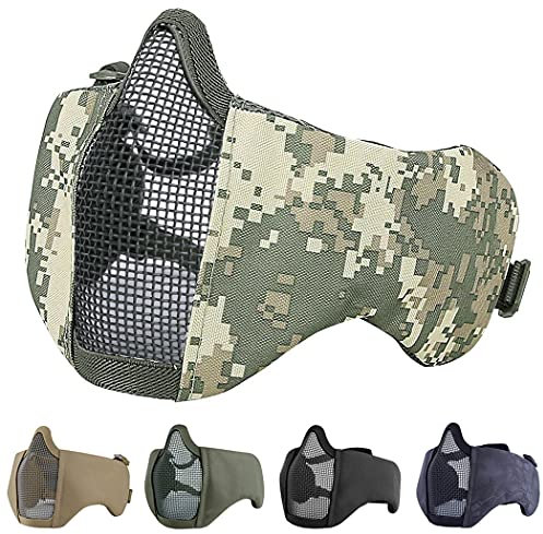 Aoutacc Airsoft Mesh Maske, Halbgesichtsmasken mit Ohrenschutz für CS/Jagd/Paintball/Schießen, Kinder, Acu
