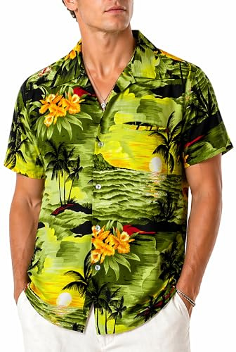 King Kameha Herren Hawaiihemd Kurzarm, Sommer Aloha Shirt mit Surfen-Print