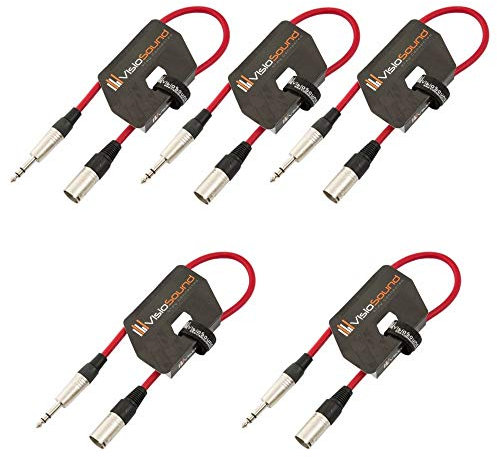 VisioSound 5 x Male XLR to 6.35mm Stereo TRS Jack Lead/Balanced Signal/Audio Patch Cable (Red, 0.5m, Pack of 5)