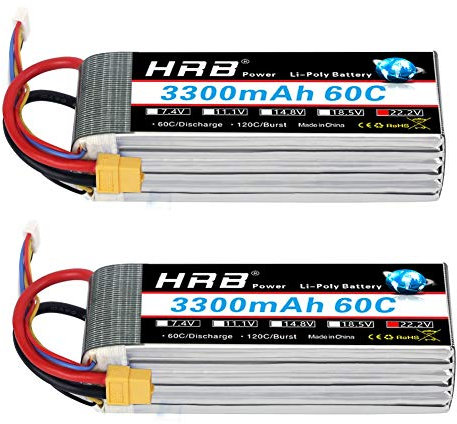 HRB Lipo Akku 22,2 V 3300 mAh 60C 6S Akku der Klasse A+ mit XT60 Stecker für RC Auto Flugzeug Boot LKW (2 Stück)
