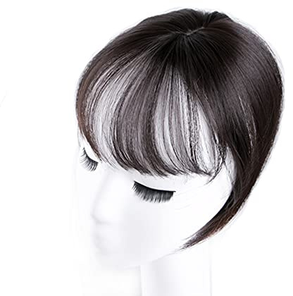 Mini Fringe Hairpiece Straight Clip in Forehead Topper with Wispy Bangs Extension Black Brown
