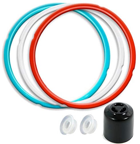 8QT Silicone Sealing Ring 3 Pack with Steam Release Valve Compatible for Instant Pot Ultra and Float Valve Sealer, Savory Sky Blue & Sweet Cherry Red & Common Transparent White
