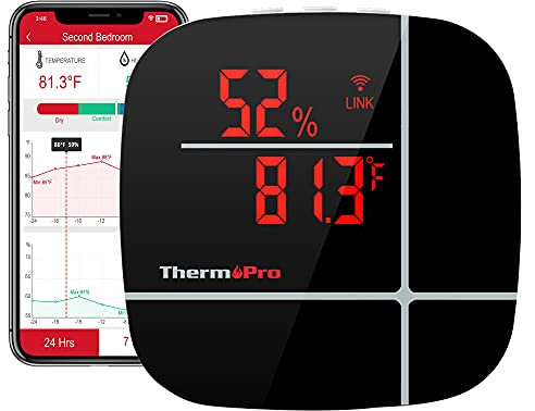 ThermoPro WiFi Thermometer Hygrometer TP90, WiFi Temperatursensor Luftfeuchtigkeitsmesser mit App, Wiederaufladbarer Smart Temperatur Luftfeuchtigkeitsmonitor mit Verlaufsdaten, Kabelloses