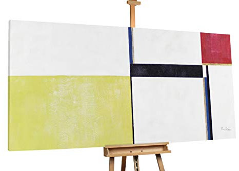 KunstLoft® XXL Gemälde 'Abstruse Purity' 200x100cm | original handgemalte Bilder | Geometrische Kunst Grau Gelb | Leinwand-Bild Ölgemälde einteilig groß | Modernes Kunst Ölbild