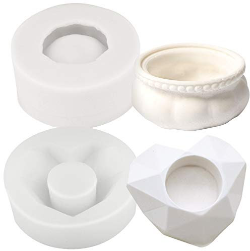 musykrafties Facettierte Herz & Runde Blumentopf Silikonformen 2 Stück für Epoxidharz Beton Ton Sukkulenten Pflanzgefäß Schale Aschenbecher Kerze Seifenhalter