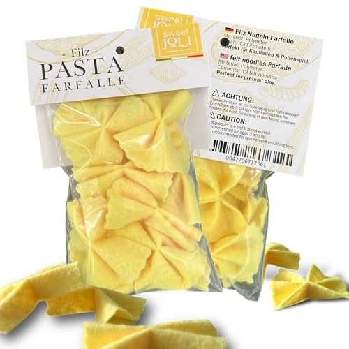 Filz Nudeln für Kinder zum Spielen Pasta Farfalle Schmetterlingsnudeln - wiederverschließbare Verpackung