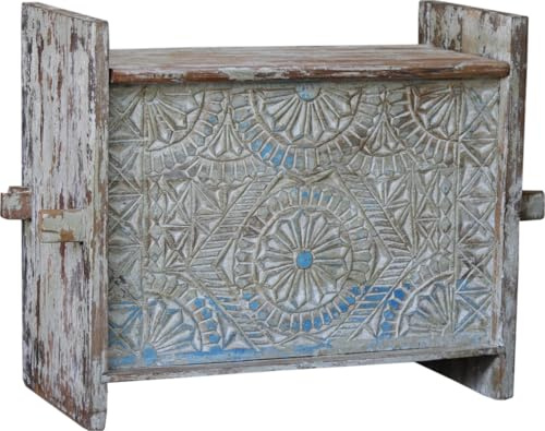 Rustikale Orissa Holztruhe oder Sitzbank mit Verzierungen, Modell 13 | Handgearbeitet, einzigartige Verzierungen, ideal für jeden Raum, traditionelles Design, vielseitig einsetzbar