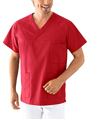 CLINIC DRESS Schlupfkasack - Kasack Herren bunt für Pflege und Altenpflege rot, 3XL