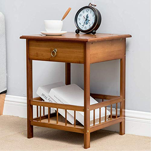 FATIVO Retro Bedside Table 2-Tier Square Nightstand with Easy Pulling Drawer Sturdy Bamboo End Table Beautiful & Rustic Coffee Side Table with Fence,Indoor Display Plant Table for Corridor Corner