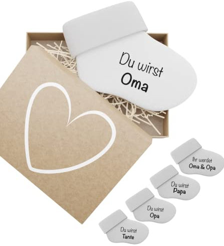 bunnyboo Schwangerschaft verkünden - Babysocken mit verschiedenen Aufdrucken und Geschenkbox (Du wirst Oma)
