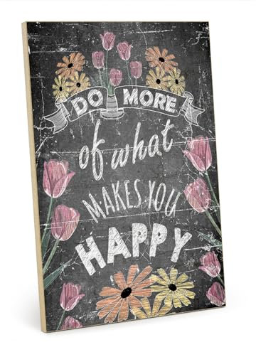 TypeStoff Holzschild mit Spruch – happy – im Vintage-Look mit Zitat als Geschenk und Dekoration zum Thema Motivation, Hygge und Glück - HS-01044