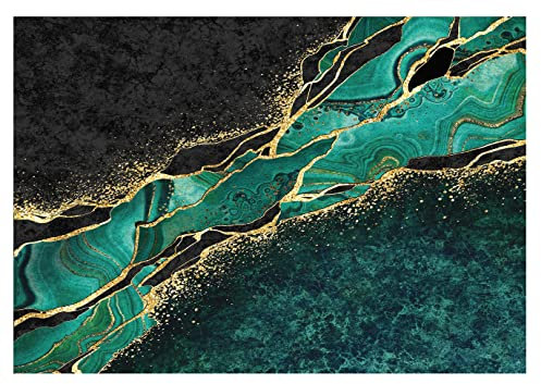 WallArena - Vlies Fototapete Marmor Grün Gold Schwarz Marmoroptik Steinoptik 152x104 cm - Fototapeten - Tapeten - für Wohnzimmer Schlafzimmer - Vliestapete Wandtapete Tapete 3D Effekt- inkl. Kleister