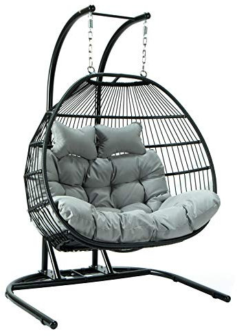 Endorphin Hängesessel mit Gestell Twin - Für 2 Person - Hängestuhl mit Gestell + Polster - Sessel für Garten + Balkon + Terrasse + Wintergarten - Schwingsessel Outdoor - XXL Schwebesessel