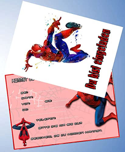 12 Einladungskarten & 12 Umschläge für Geburtstag Partys und Kindergeburtstag Spiderman Nr. 07