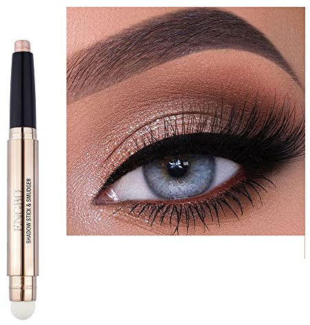 Ofanyia Eyeshadow Sticks, 2 in 1 Cream Shimmer Eye Shadow Pencil Crayon, Waterproof Long Lasting Eye Shadow Highlighter Stick, Double End Eyeshadow Pen with Sponge Brush (03# Rose Gold Shimmer)