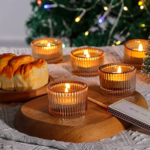 12er Set Teelichtgläser - Teelichthalter rund - Ideal für Teelichter, Kerzen und als Behälter, Windlicht für Geschenk, Aromatherapie, Hochzeit, Party, Deko, Wohnaccessoire(Glasiertes-Gold)