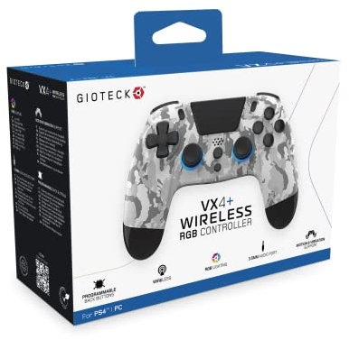 Gioteck VX4+ Wireless Controller for PlayStation 4 (PS4) - Light Camo - Customisable RGB Lighting and Programmable Back Buttons - Bluetooth Compatible