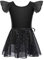 Gymnastik Trikots für Mädchen Ballettkleidung Kinder Ballett Tanz Kleid Bodysuit mit Chiffon Wrap Rock Baumwolle Criss-Cross U-Rücken Tütü Tanzoutfit Rhythmische Sportgymnastik Schwarz + Rock 9-10J