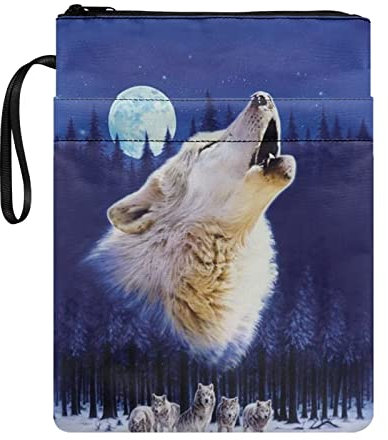 COEQINE Wolf-Buchhülle, Jungen-Buchhüllen für Taschenbuch, 27,9 x 21,6 cm, Schutzhülle mit Reißverschluss-Fronttasche