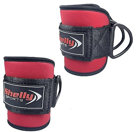 Shelly Ankle Straps for Cable Machines Leg Extensions Hip Abductors Double D Ring Cable Straps Padded Neoprene Ankle Cuffs for Leg Abs Kickbacks Glute Workouts Support for Men & Women (Red)