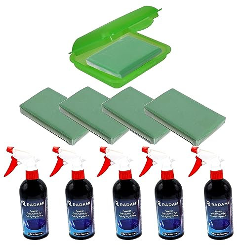 Reinigungsknete für Lack Lackreiniger für Auto Kfz, Wohnwagen und Wohnmobil (5x500ml Gleitmittel-5x 100gGrün-1Box)