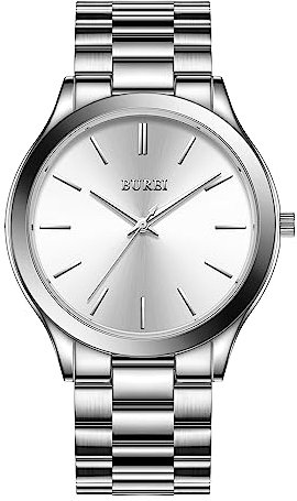 BUREI Herren Uhren Schwarze Minimalistische Quartz Armbanduhr für Männer 44mm große Kleideruhr mit Edelstahlband