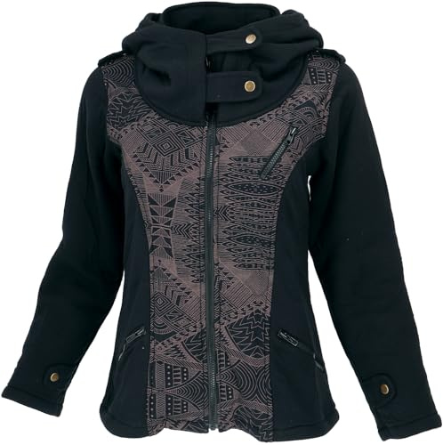 GURU SHOP Goa Festival Jacke Print, Jacke mit Weiter Kapuze, Damen