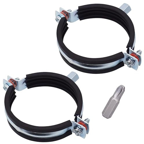 SKIR'CO Abrazaderas de tubo con revestimiento de goma para tubos de 75-80 mm, montaje en pared y techo (2 unidades, negro)