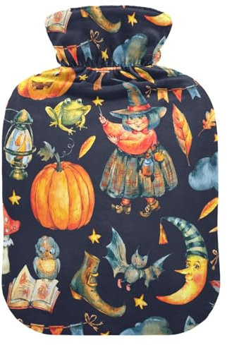 Halloween Pumpkins Witch Hot Water Bottle Feet and Bed Warmer with Cover Hand Feet Warmer for Pain Relief Hot Water Bottles for Women Girls Kids, 2L