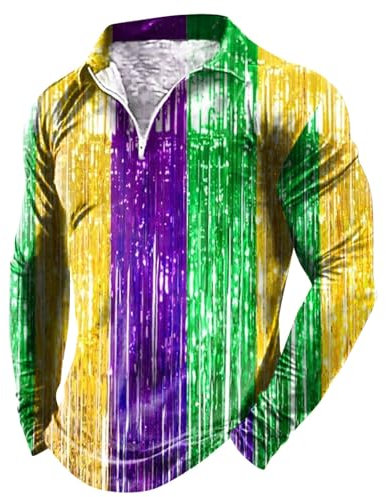 Sexy Tops Men's Red Zip Collar Long Sleeve T-Shirt Men's Digital Watches Long Sleeve T-Shirt, Mint Green, 3XL