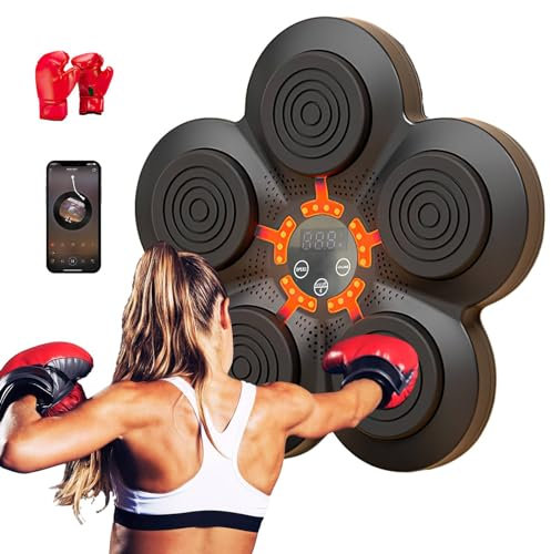Musik Boxmaschine, Smart Bluetooth Boxing Machine, Elektronische Musik Boxmaschine, Wandmontiertes LED Boxziel, Boxtrainingsausrüstung für Heimübungen Stressabbau (Boxmaschine+Erwachsenehandschuhe)