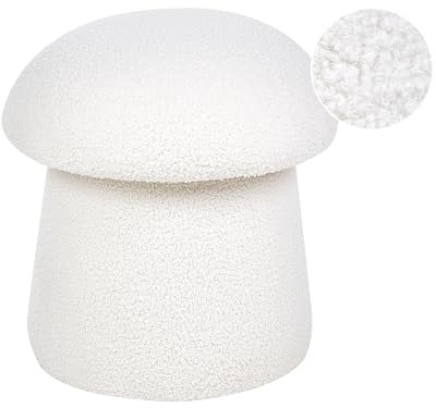 Beliani Pouf Hocker Stoffbezug Bouclé weiß rund ⌀ 45 cm Polsterhocker 36 cm hoch Tioga