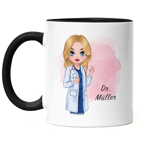 Kiddle-Design Mug Noire Médecin personnalisé | Cadeau d'études de médecine | Avec nom pour féliciter l'examen Médecine Études Merci & Cadeau d'adieu