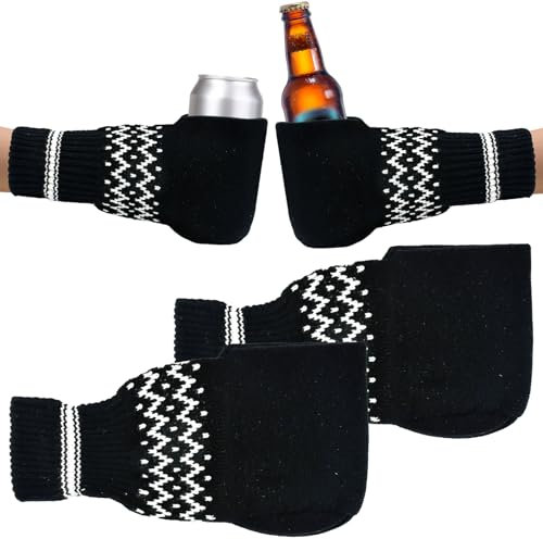 NAROSEBE 2 Stück Bier Handschuhe Winter Gestrickte Bierhandschuh Stricken Warme Stretch Bierfäustlinge Bierhandschuhe Hält Ihr Getränk Kalt Und Ihre Hände Warm