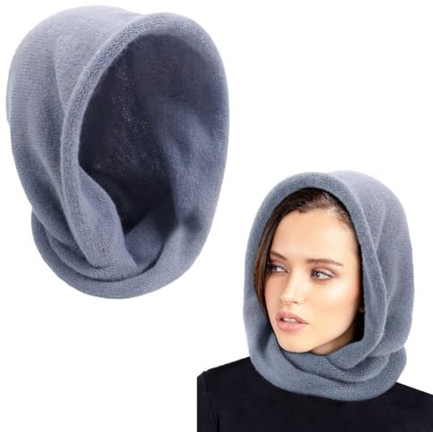 ihreesy Damen Sturmhaube Balaclava, Multifunktional Warme Beanie Mütze Kapuzenschal Winter Unisex Wintermütze Kapuze Stricken Kälteschutz Mütze Neckwarmer Strick Mütze für Frauen Männer,Blau