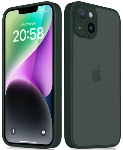Mootobo für iPhone 14 Hülle Militärtaugliche Schutzhülle Matt Anti-Fingerabdruck Stoßstange Hinten Ganzkörper Stoßfeste Handyhülle für iPhone 14 6,1 Zoll dunkelgrün