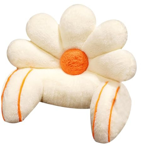 FZKun Reading Bed Rest Pillow with Arm Support - Cute Flower Shaped Faux Fur Backrest Support Reading Pillow for Sitting Up In Bed for Lounging Watching TV Gaming Washable Cover (50 * 40cm,White)