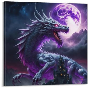 YRNQ Riesiges fliegendes Drachen-Bieast-Kunstwerk, Poster, dekoratives Gemälde, Leinwand, Wandkunstwerke, Bild, 40 x 40 cm