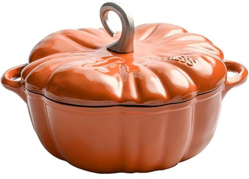 PRMTYUP Emailliertes Gusseisen Dutch Oven, KüRbis-Cocotte Mit Deckel, KüRbis-Gusseisen Dutch Oven, 3,7 L KüRbisform Kochtopf Emaille-Topf, Thanksgiving-Dekoration Topf Geschenk,Orange,3.7L