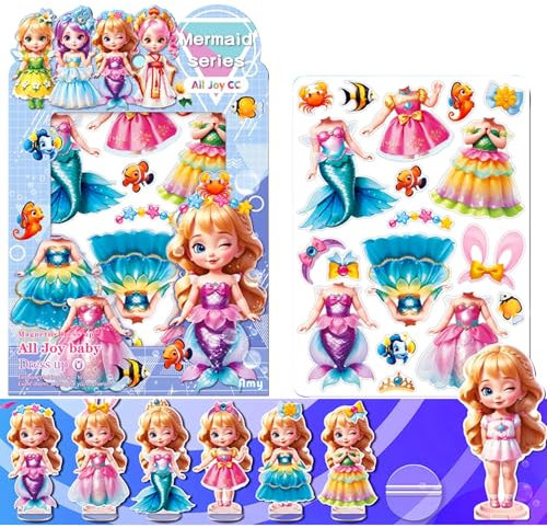 Magnetische Anziehpuppen, Magnetische Anziehpuppen Set mit magnetischen Anziehpuppen und Mädchen Kostüme, Kleinkind Mädchen Spielzeug für Mädchen Alter 3+ Pflege Kreativität (Mermaid Serie)