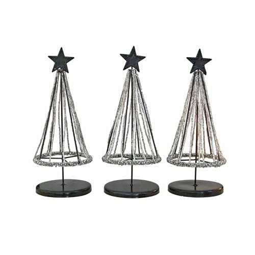 Loberon Deko-Baum 3er Set Zerelle, Stilisierte Weihnachtsbäume, mit Funkelnden Glasperlen, Festlicher Glanz, Weihnachtsdekoration, Weihnachten, Eisen, Glas, antikschwarz/Silber