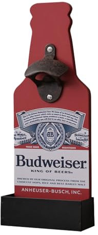 Durdiiy Vintage Wall Mounted Wooden Beer Opener with Cap Catcher Personalised Traceless Bottle Opener Bar Accessories for Cafe Party Kitchen Restaurant Decoration for Men Dad Husband Him (Red)