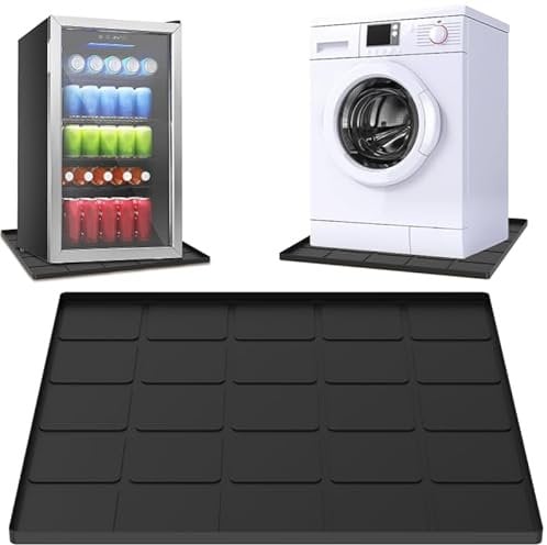 KTCINA Mini Fridge Silicone Mat, 23.6×23.6 Inch Under Refrigerator Mat with Raised Edges, Washable Mini Fridge Drip Tray Under Washing Machine Mats (Black)