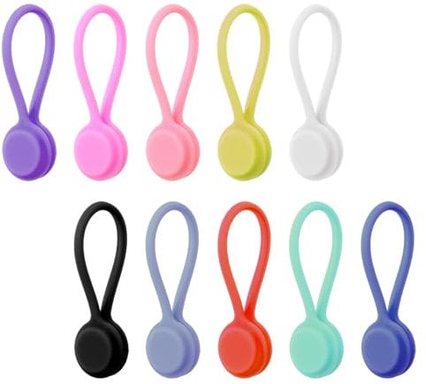 JIYIN 10 Pack Magnetic Cable Ties, Silicone Cable Ties Cord Organizer Reusable Cord Twist Ties, USB Magnet Strap Ties for Charging Wire Organizer Earphone Cords Wrap Fridge Magnets Storage or Travel