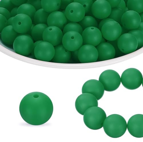 sourcing map 40Pcs Silicone Beads 15mm Silicone Beads Bulk for Pens Loose Round for Keychain Bracelet Necklace DIY Crafts Making, Christmas Green