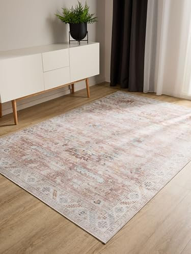 benuta Basic Waschbarer Teppich George - Rosa 120x170 cm - Kunstfaser - Rechteckig & im Style: Vintage, Elegant, Retro - Pflegeleicht für Wohnzimmer Schlafzimmer
