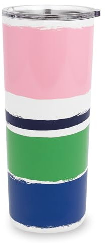 kate spade new york Cute Floral Stainless Steel Mug, 24 Ounce Travel Tumbler, Double Wall Insulated Cup with Lid, Ocean Stripe