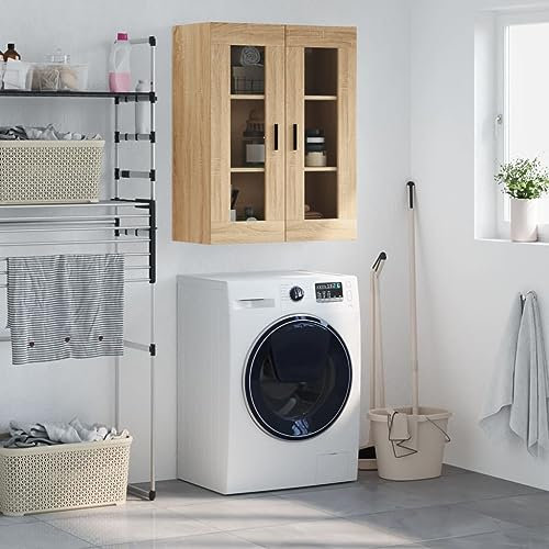 Myheimly Wandschrank,Hängeschrank mit viel Stauraum, Wandmontage Badezimmerschrank, Aufbewahrungsschrank für Wohnzimmer Schlafzimmer, Sonoma-Eiche 69,5x34x90 cm