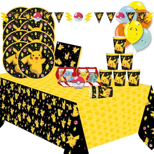 Kit de fête d'anniversaire pour enfants au choix pour filles et garçons - Accessoires de fête - Vaisselle et ballon (Pokémon)